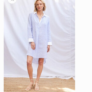 whitney linen Stripe Popover Shirt Dress Light Blue